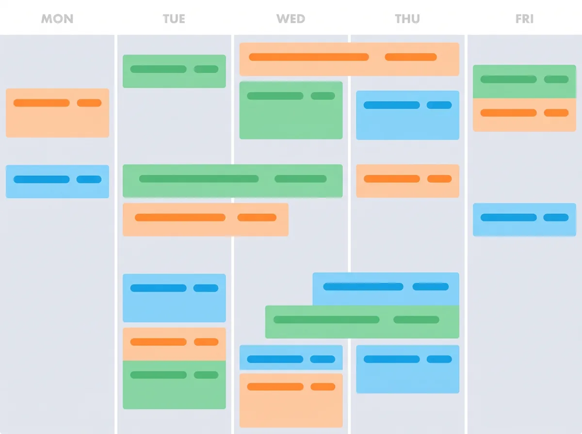 Weekly job board with Monday to Friday columns filled with scheduled jobs